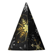 クリスマスブラックバックグラウンド上のゴールデンスノーフレーク パーティーハット (裏面)