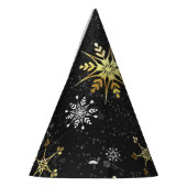 クリスマスブラックバックグラウンド上のゴールデンスノーフレーク パーティーハット (左)