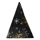 クリスマスブラックバックグラウンド上のゴールデンスノーフレーク パーティーハット (右)