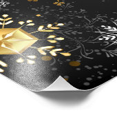 クリスマスブラックバックグラウンド上のゴールデンスノーフレーク フォトプリント            (角)