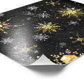 クリスマスブラックバックグラウンド上のゴールデンスノーフレーク フォトプリント            (角)