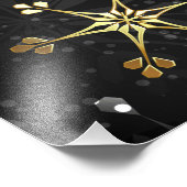 クリスマスブラックバックグラウンド上のゴールデンスノーフレーク フォトプリント            (角)