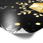 クリスマスブラックバックグラウンド上のゴールデンスノーフレーク フォトプリント            (角)