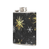 クリスマスブラックバックグラウンド上のゴールデンスノーフレーク フラスク (左)