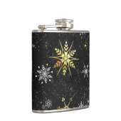 クリスマスブラックバックグラウンド上のゴールデンスノーフレーク フラスク (右)