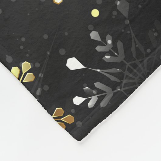 クリスマスブラックバックグラウンド上のゴールデンスノーフレーク フリースブランケット (角)