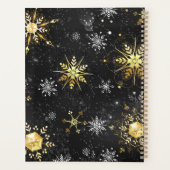 クリスマスブラックバックグラウンド上のゴールデンスノーフレーク プランナー手帳 (裏面)