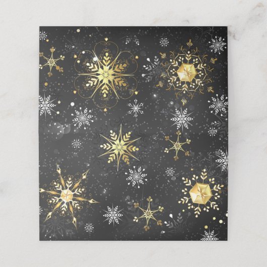 クリスマスブラックバックグラウンド上のゴールデンスノーフレーク プレイスカード (外部開封)