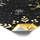 クリスマスブラックバックグラウンド上のゴールデンスノーフレーク ポスター (角)