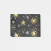 クリスマスブラックバックグラウンド上のゴールデンスノーフレーク ポストイット (正面)