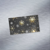 クリスマスブラックバックグラウンド上のゴールデンスノーフレーク マグネット名刺 (インサイチュ)