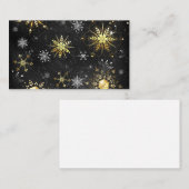 クリスマスブラックバックグラウンド上のゴールデンスノーフレーク 名刺 (正面/裏面)