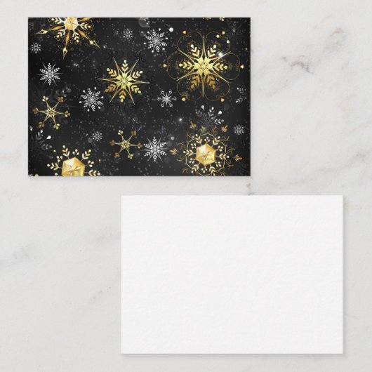 クリスマスブラックバックグラウンド上のゴールデンスノーフレーク 名刺 (正面/裏面)