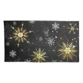 クリスマスブラックバックグラウンド上のゴールデンスノーフレーク 枕カバー (裏面-右)