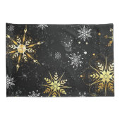 クリスマスブラックバックグラウンド上のゴールデンスノーフレーク 枕カバー (裏面-右)