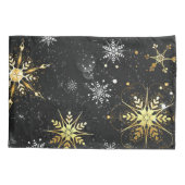 クリスマスブラックバックグラウンド上のゴールデンスノーフレーク 枕カバー (裏面)