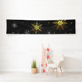 クリスマスブラックバックグラウンド上のゴールデンスノーフレーク 横断幕 (インサイチュ)