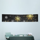 クリスマスブラックバックグラウンド上のゴールデンスノーフレーク 横断幕 (トレードショー)