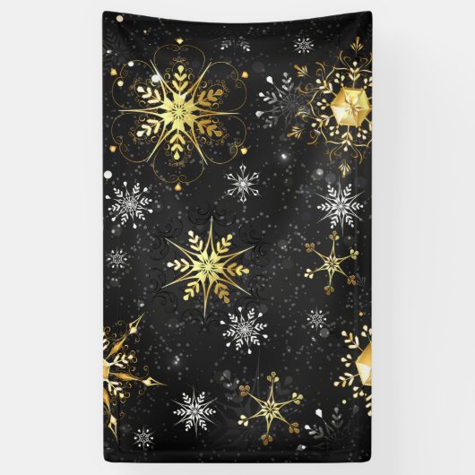 クリスマスブラックバックグラウンド上のゴールデンスノーフレーク 横断幕 (縦)