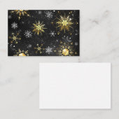 クリスマスブラックバックグラウンド上のゴールデンスノーフレーク 紹介カード (正面/裏面)