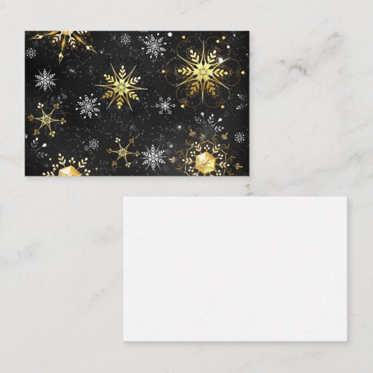 クリスマスブラックバックグラウンド上のゴールデンスノーフレーク 紹介カード (正面/裏面)