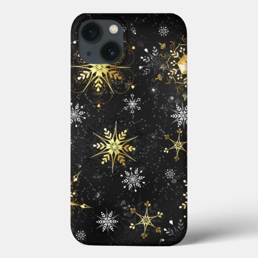 クリスマスブラックバックグラウンド上のゴールデンスノーフレーク Case-Mate iPhoneケース (裏面)