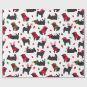 クリスマスブラックパグズホワイト ラッピングペーパー (フラット)