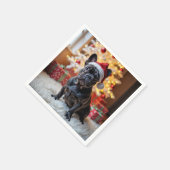 クリスマスブラックフランスのブルドッグ スタンダードカクテルナプキン (角)