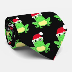 クリスマスブラックフロッグサンタハットパターンノベルティ ネクタイ