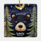 クリスマスブラックベアーナイトムーンフォレスト セラミックオーナメント (正面)
