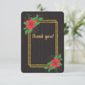 クリスマスブラックポインセチア金ゴールド結婚フレーム サンキューカード (スタンド正面)