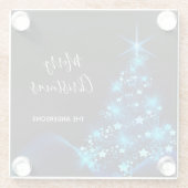 クリスマスブラックモダンブルー輝くツリー名 ガラスコースター (裏面)