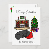 クリスマスブラックラブラドールスリープ シーズンポストカード (正面/裏面)
