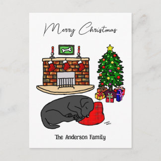 クリスマスブラックラブラドールスリープ シーズンポストカード