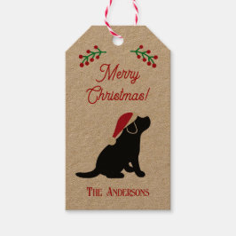 クリスマスブラックラブラドール子犬のシルエット ギフトタグ