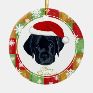 クリスマスブラックラブラドール子犬モザイク セラミックオーナメント