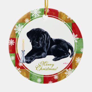 クリスマスブラックラブラドール子犬モザイク セラミックオーナメント