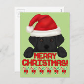 クリスマスブラックラブラドール子犬！ シーズンポストカード (正面/裏面)