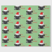 クリスマスブラックリアルなパグパピー絵画ズ ラッピングペーパー (フラット)