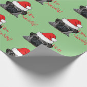 クリスマスブラックリアルなパグパピー絵画ズ ラッピングペーパー (角)