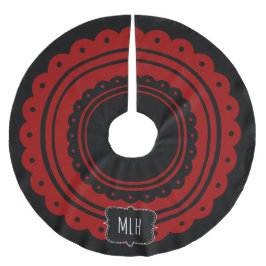 クリスマスブラックレッドコテージトリムファミリーイニシャル ブラッシュドポリエステルツリースカート