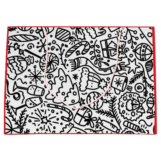 クリスマスブラック及びホワイトドードルパターン抱き枕 ラージペーパーバッグ (正面)