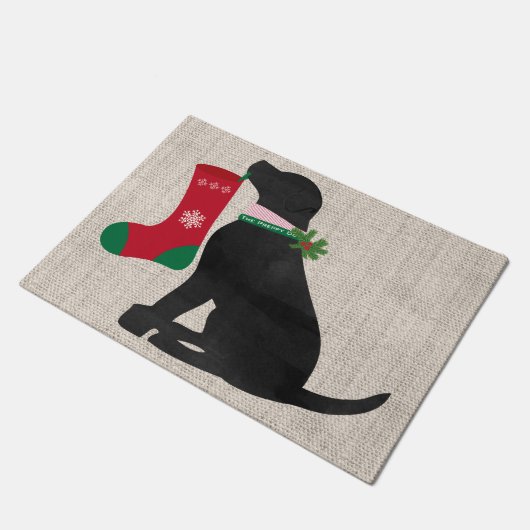 クリスマスブラック名門私立校風のラボドッグ ドアマット (アングル)