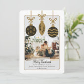 クリスマスブラック金ゴールドバウブル写真テンプレート シーズンカード (スタンド正面)
