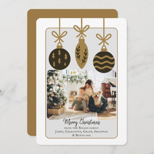 クリスマスブラック金ゴールドバウブル写真テンプレート シーズンカード (正面/裏面)