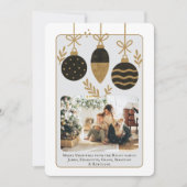 クリスマスブラック金ゴールドバウブル写真テンプレート シーズンカード (正面)