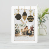 クリスマスブラック金ゴールドバウブル写真テンプレート シーズンカード (スタンド正面)