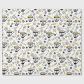 クリスマスブラック金ゴールドホワイトコーヒーカップキャンディー ラッピングペーパー (フラット)