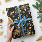 クリスマスブラック金ゴールドムーディエレガントフェスティバルギフト ラッピングペーパー