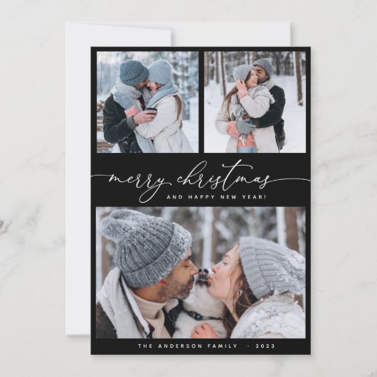 クリスマスブラック3コラージュ数々のフォトホリデーカード 招待状 (正面)